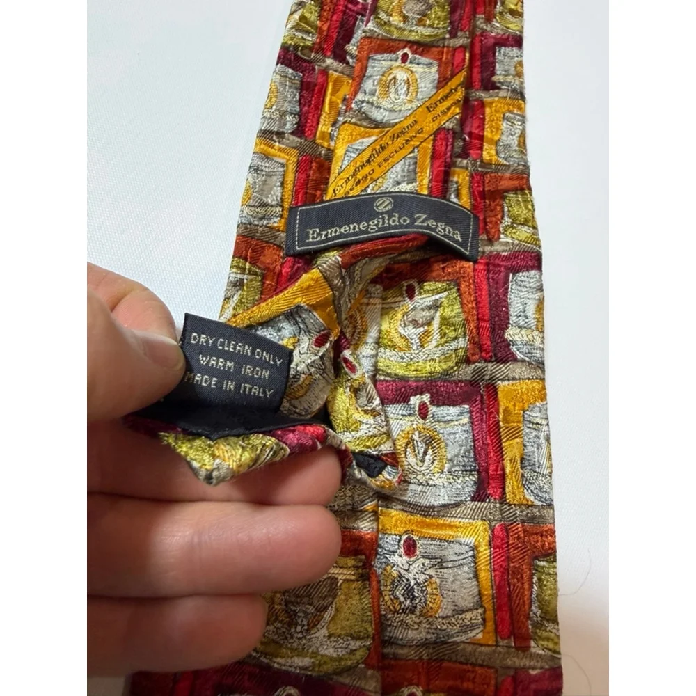 Ermenegildo Zegna Silk Tie Italy Multicolor Medallion Print Luxury Designer
